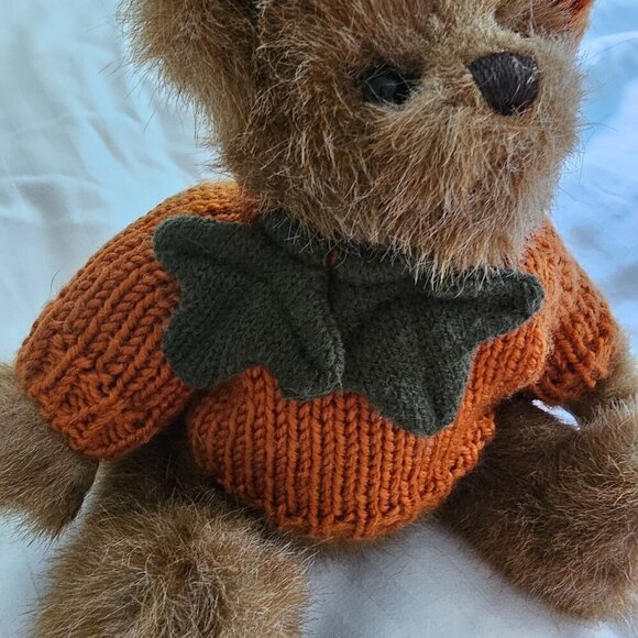 Bearington Collection Bear Brown Plush With Pumpkin Costume, Movable Legs - Picture 3 of 9